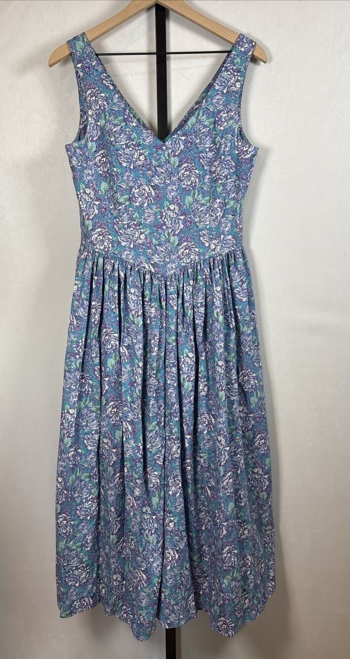 Laura Ashley Vintage Cotton Floral Dress Womens US 10 Colorful 80s Cottagecore